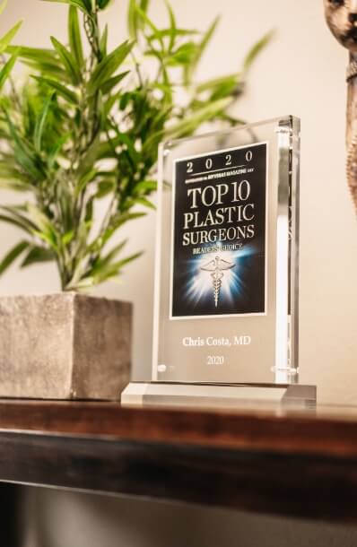 Close up photo of 2020 Top Plastic Surgeons award